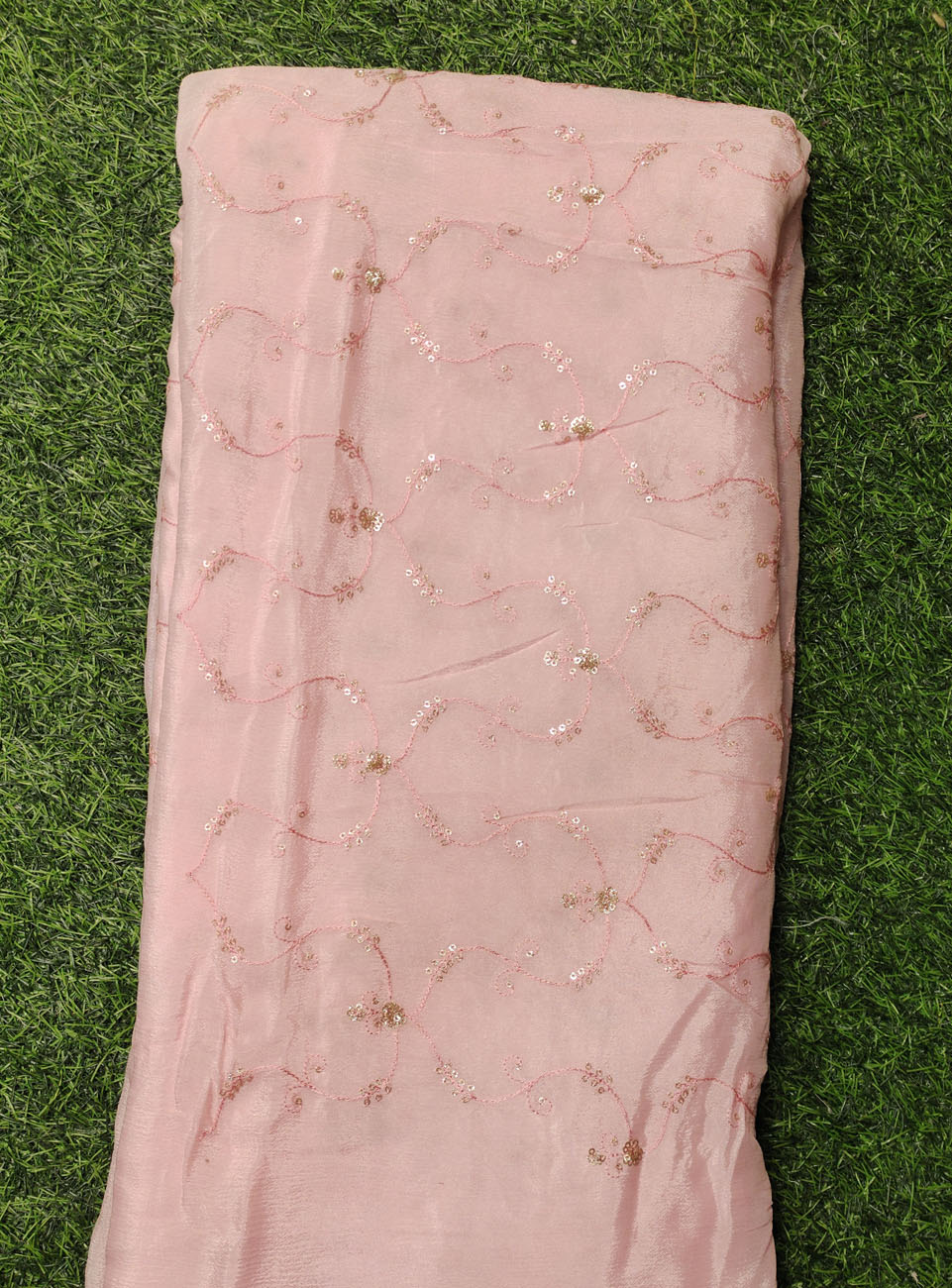 Pink Fabric With Pure Chinnon Work