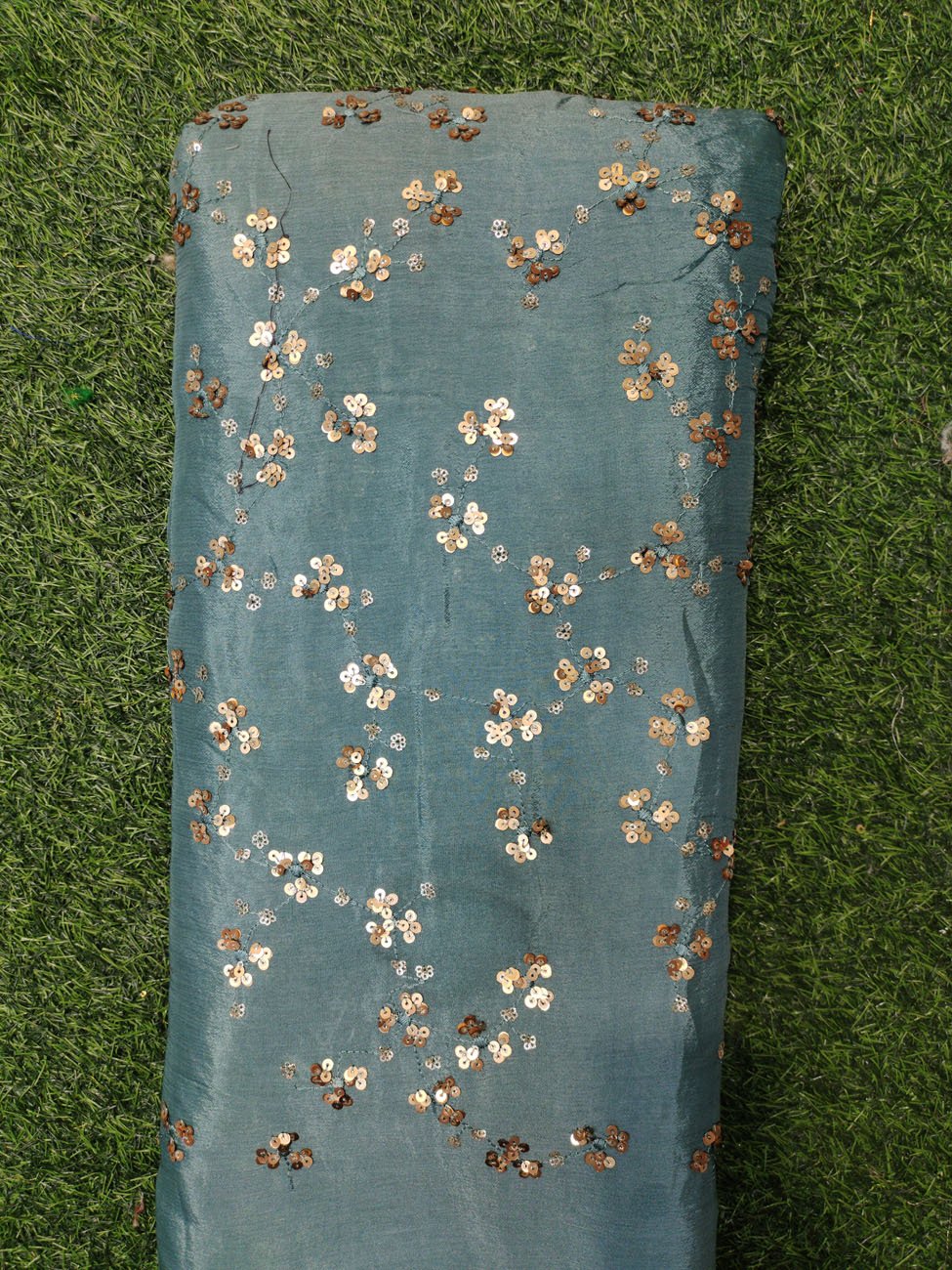 Sea Blue Pure Chiffon Chinnon Work Fabric