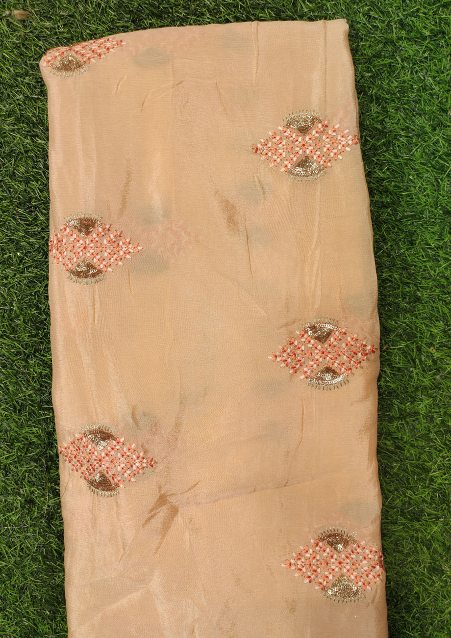 Cream Chiffon Fabric With Chinnon Work