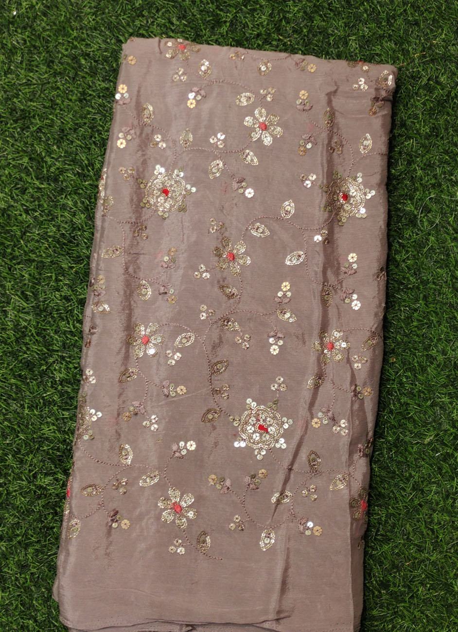 Light Brown Chiffon Chinnon work Fabric