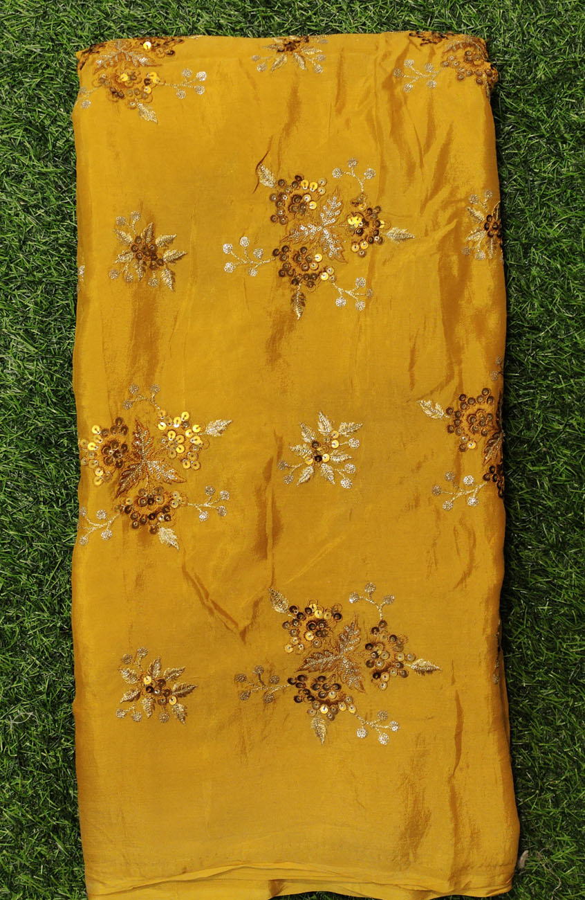 Tumeric Yellow Chiffon Fabric With chinnon work