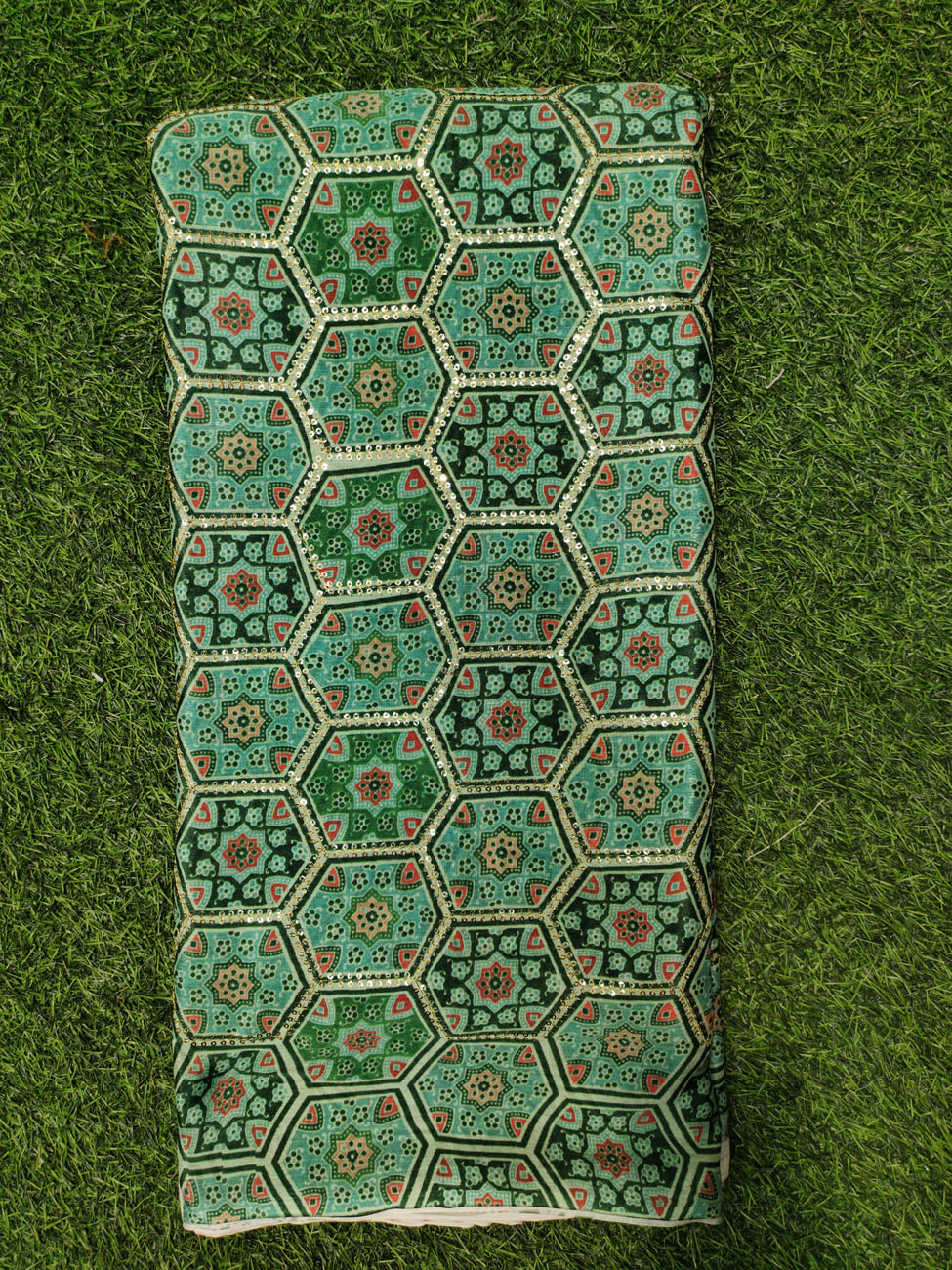 Green Chiffon Chinnon Printed Fabric