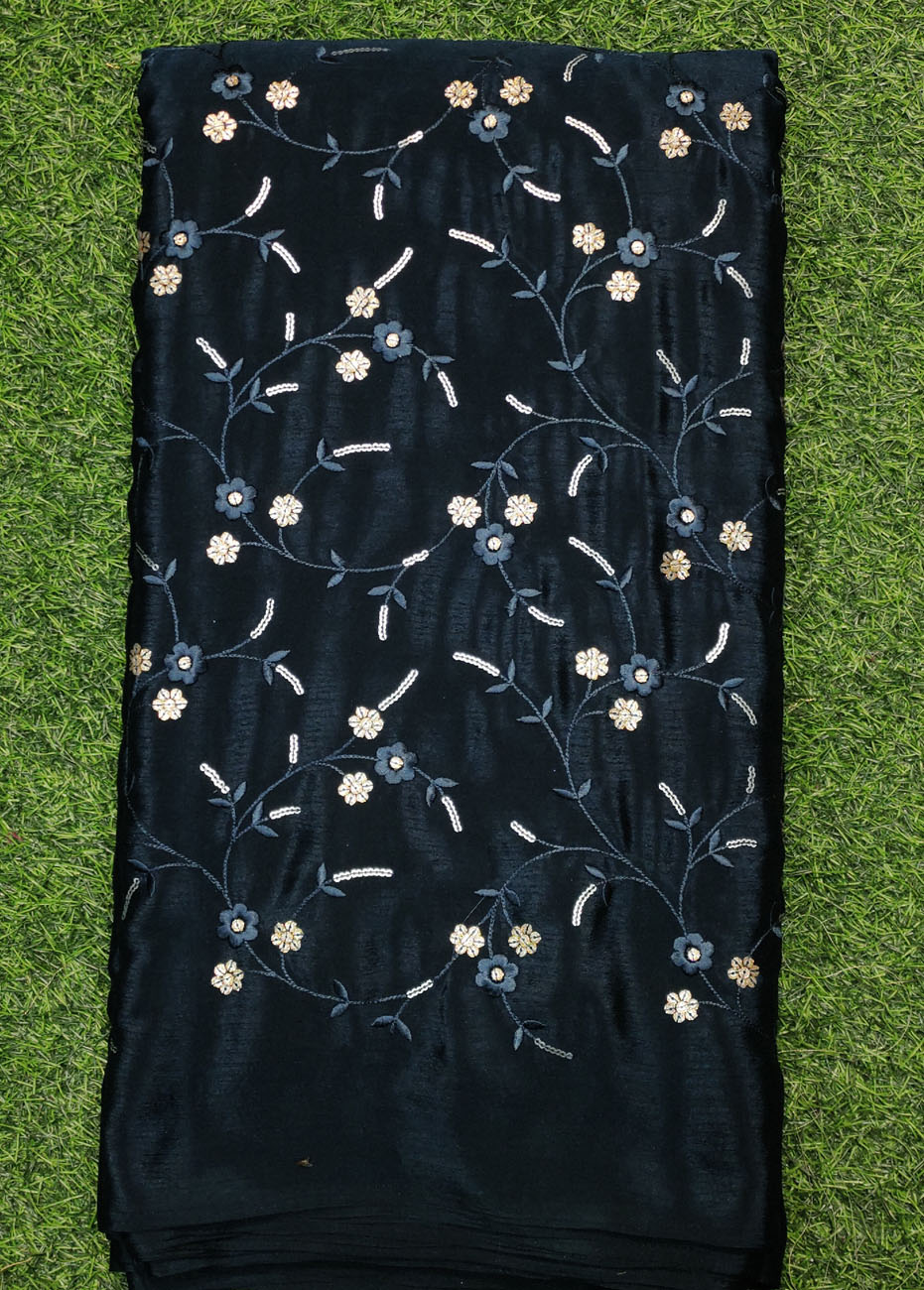 Black Semi Chinnon Work Chiffon Fabric