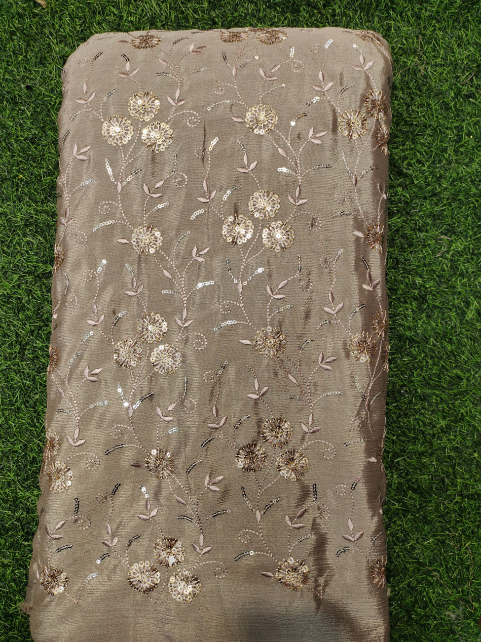 Semi Chinnon Work Light Brown Chiffon