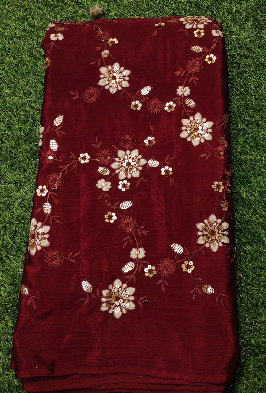 Magenta Red Semi chinnon work Chiffon Fabric