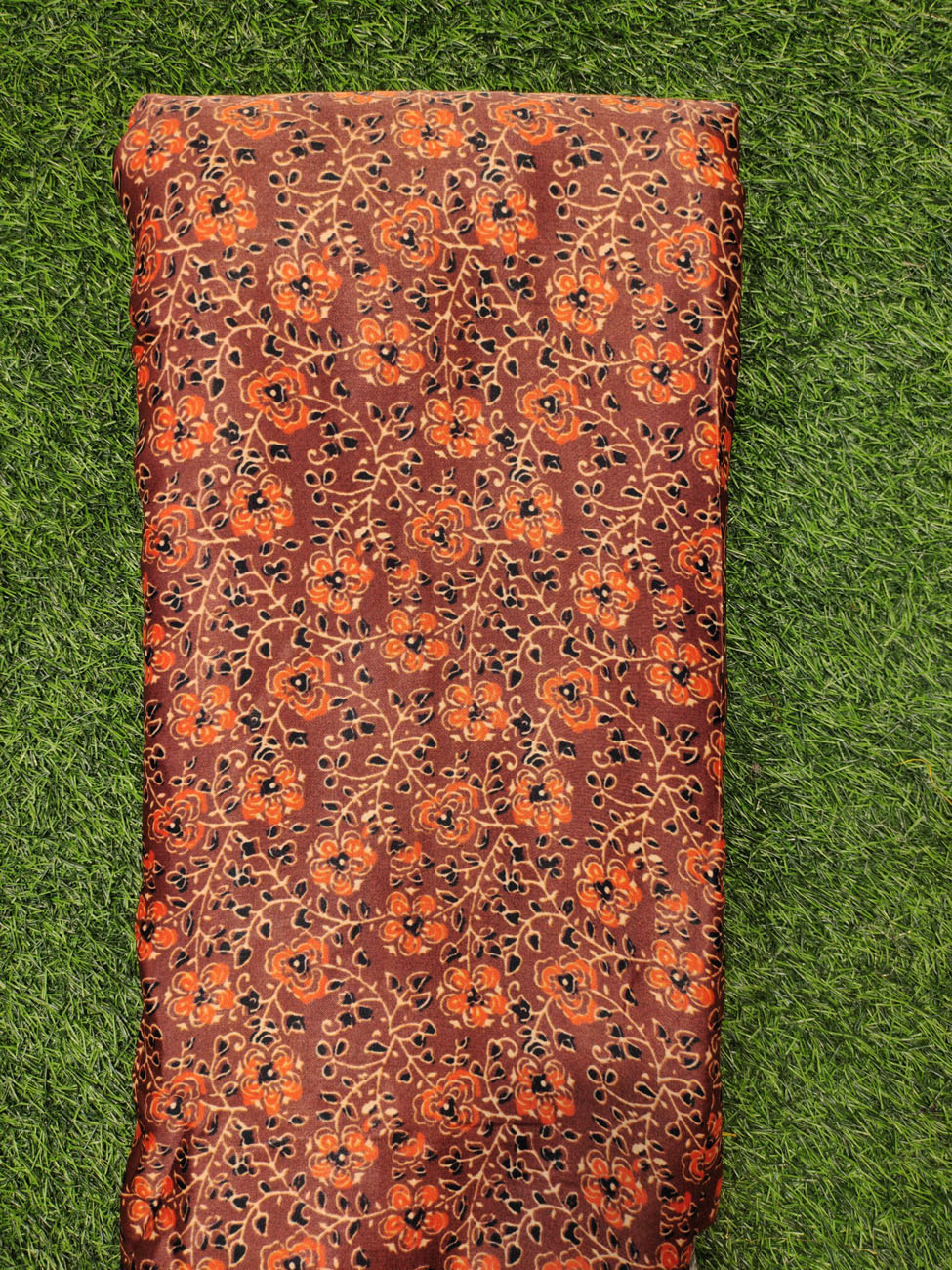 Brown Gaji Silk With Ajrakh Gaji Print