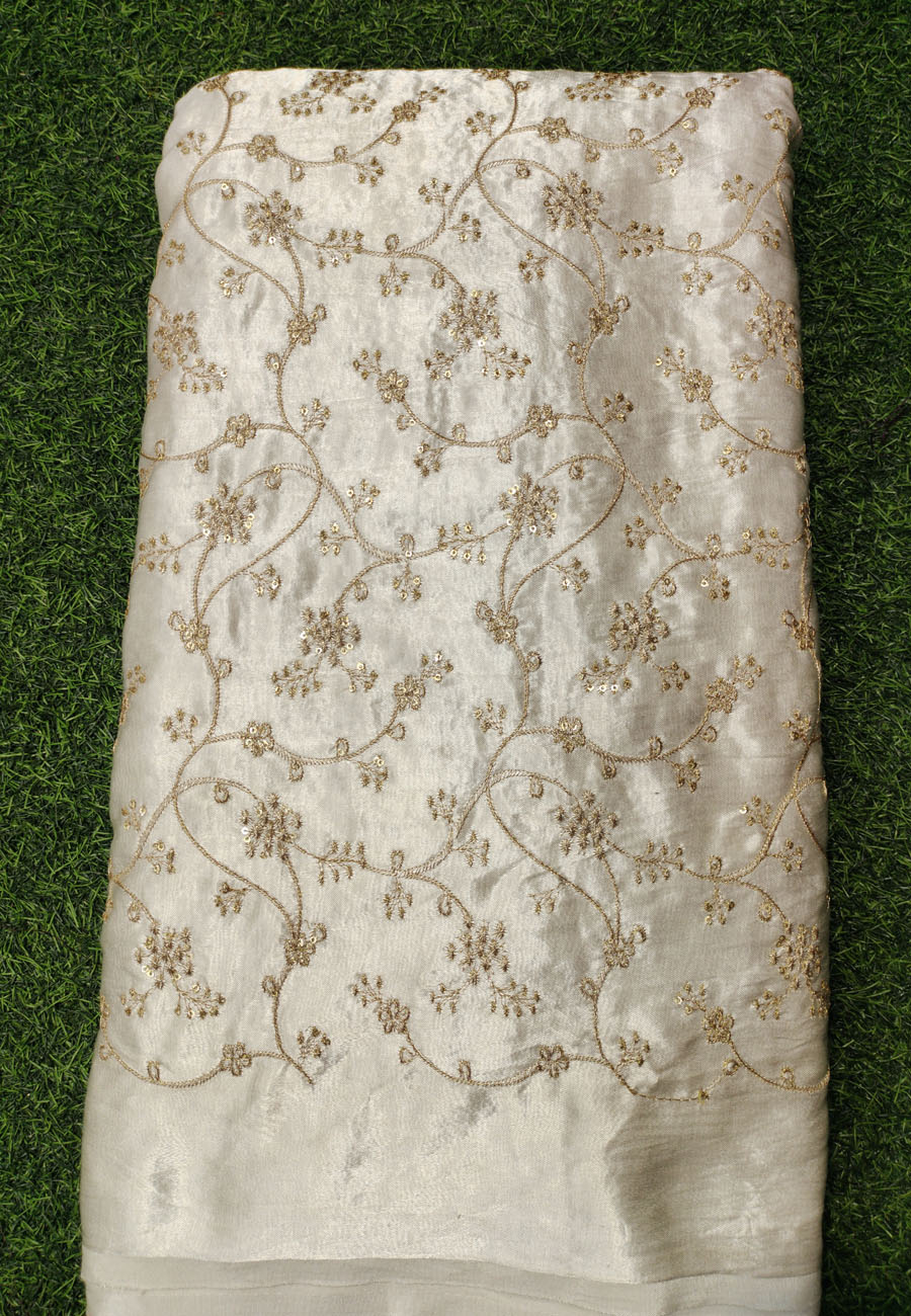 Off White Gaji Silk With Color Gaji Work