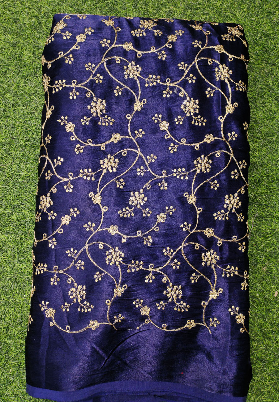 Blissful Blue Gaji Silk With Color Gaji Work Fabric