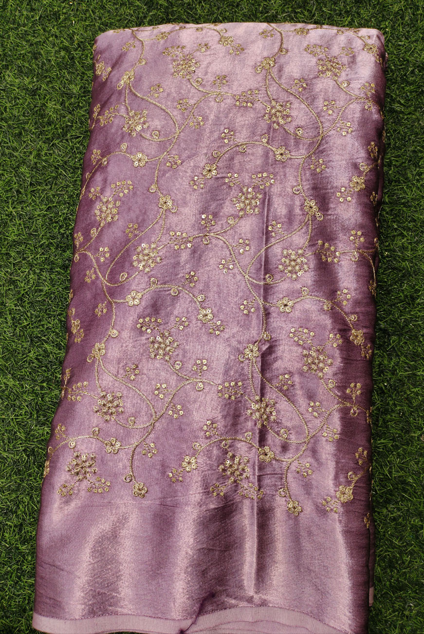 Shiny Purple With Color Gaji Work Gaji Silk Fabric