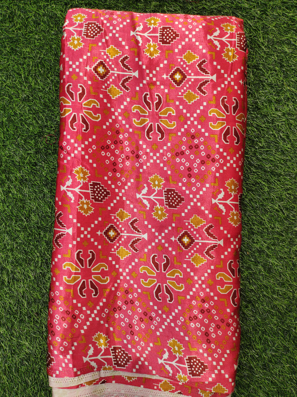 Red Gaji Silk With Gaji Table Print