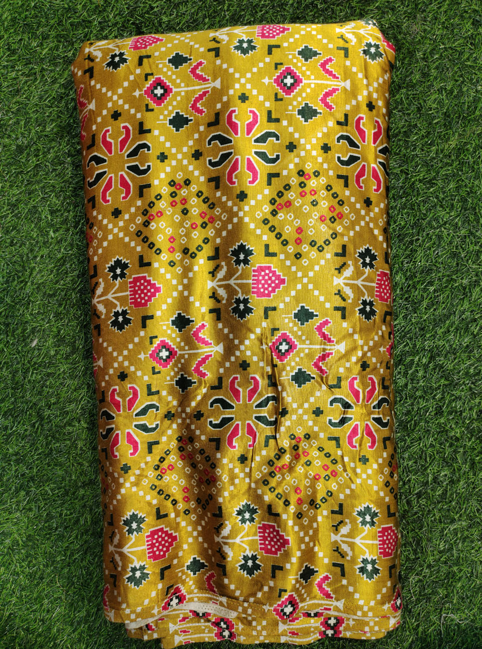 Yellow Gaji Silk With Gaji Table Print