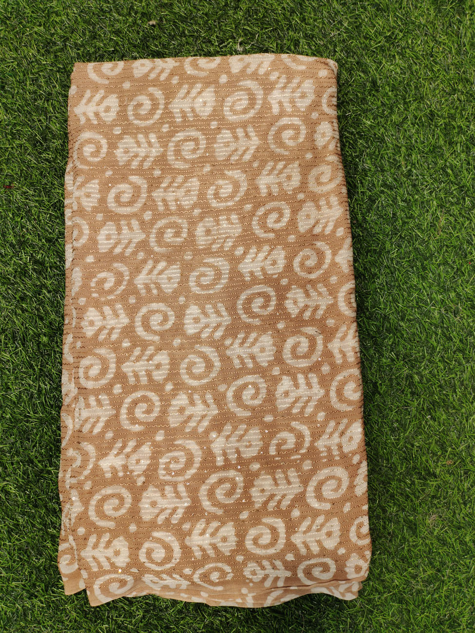 Light Orange Georgette Fabric With Geo Crochet Baatik Print