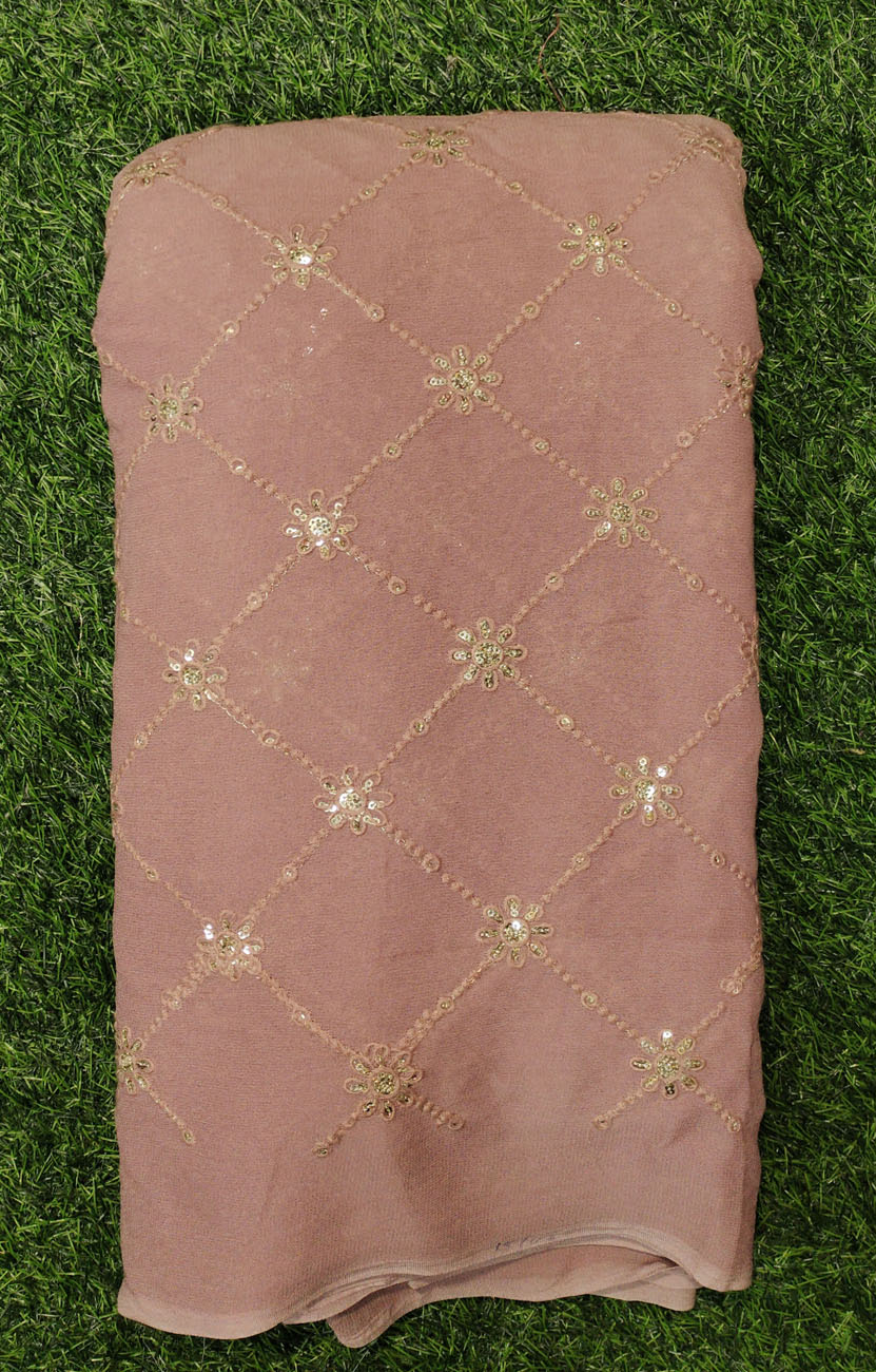 Baby Pink Georgette Fabric With Geo Work