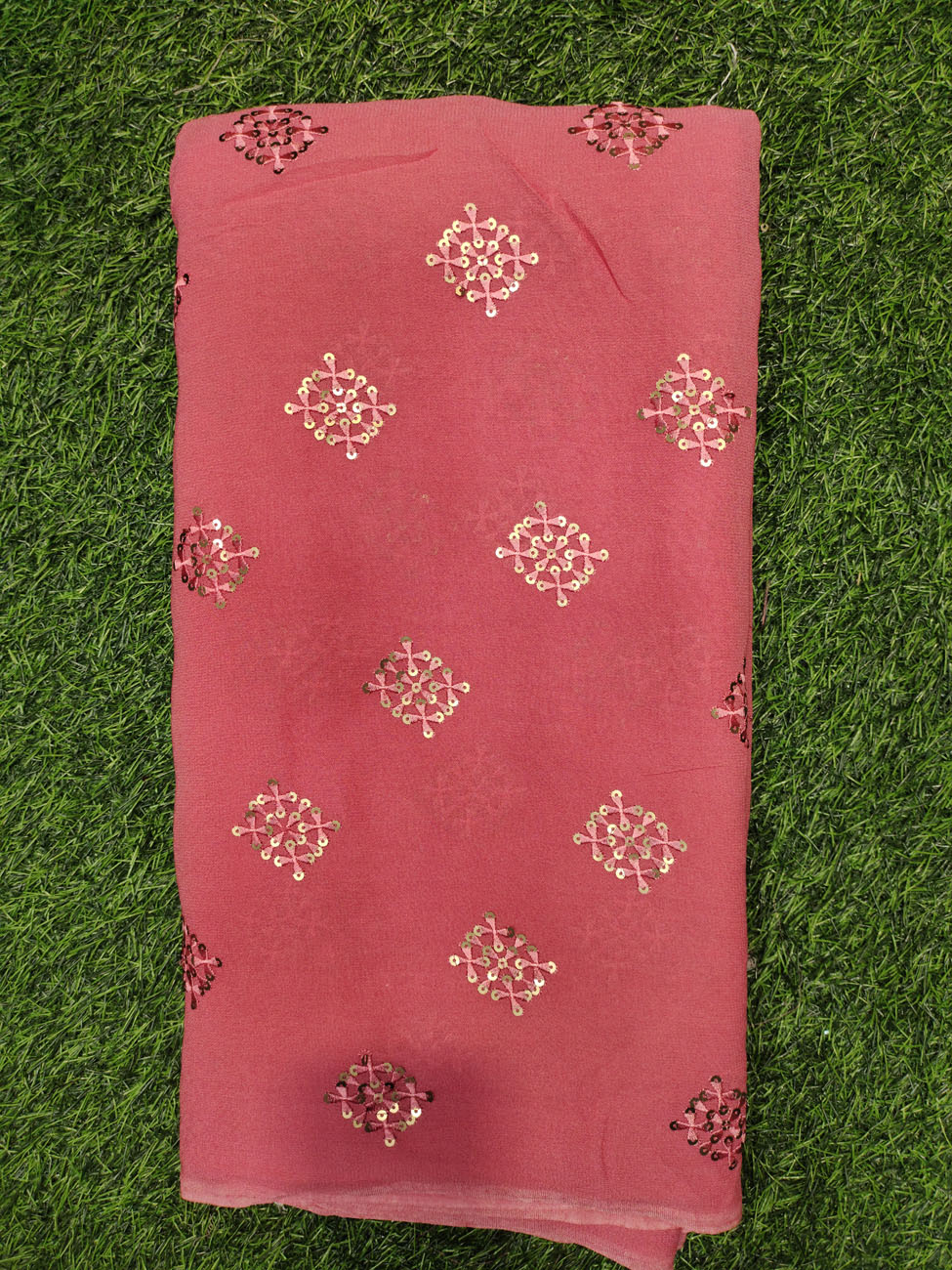 Pink Georgette Fabric With Geo Work