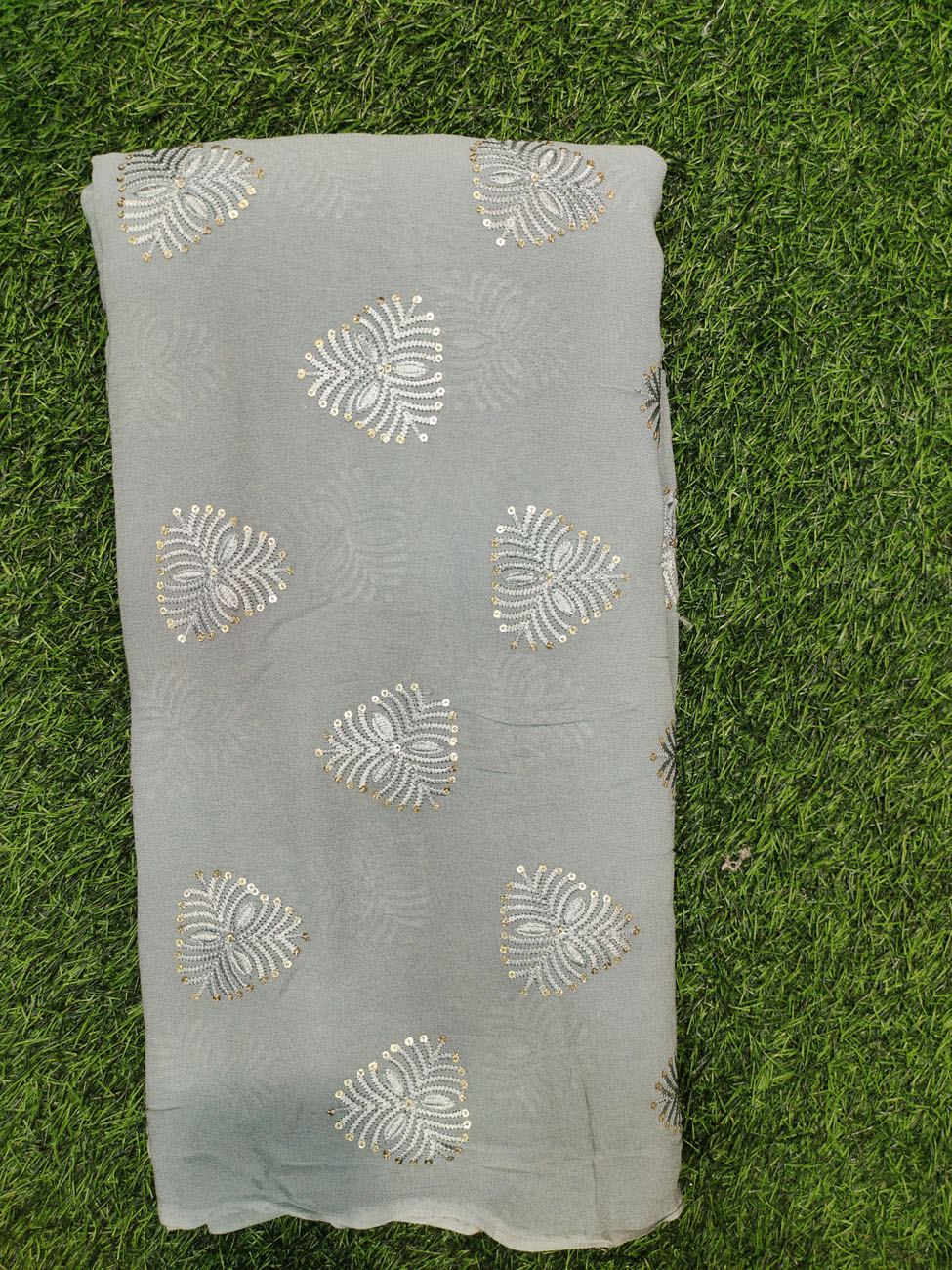 Graftyfying Grey Georgette Fabric With Geo Work