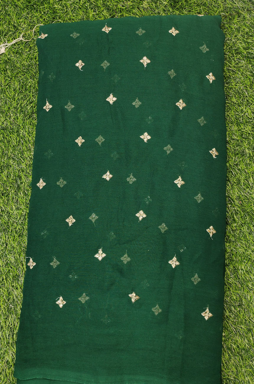 Graceful Green Georgette With Georgette Butti Work