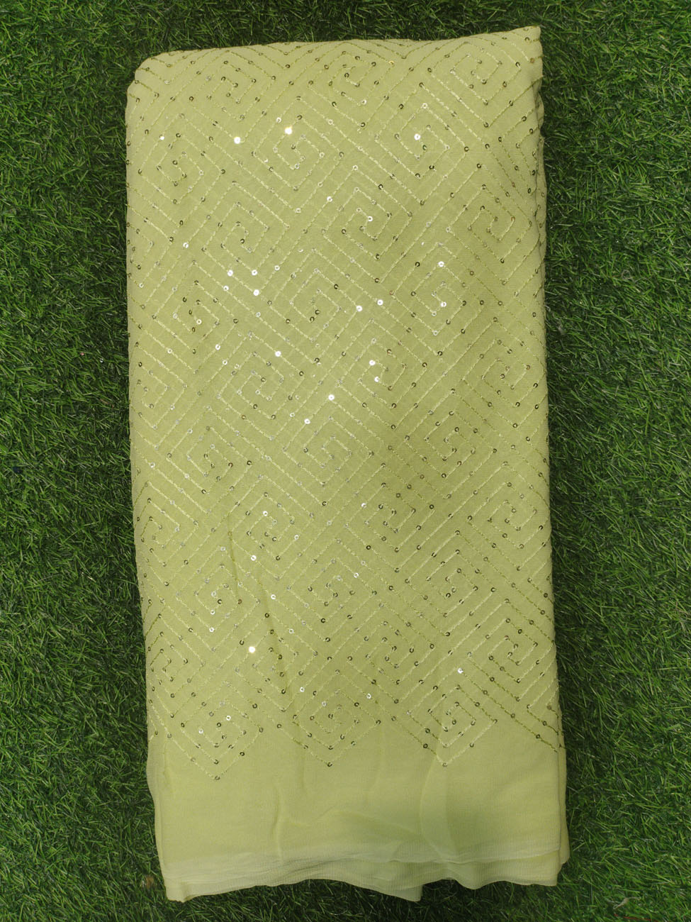 Olive Green Georgette Fabric With Pure Geo Work