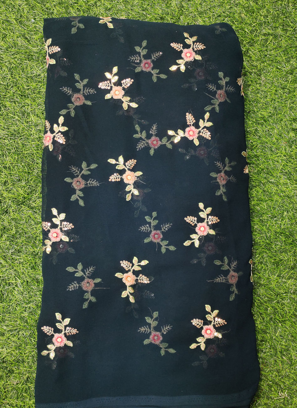 Dazzling Dark Green Georgette Fabric With Semi Geo Work