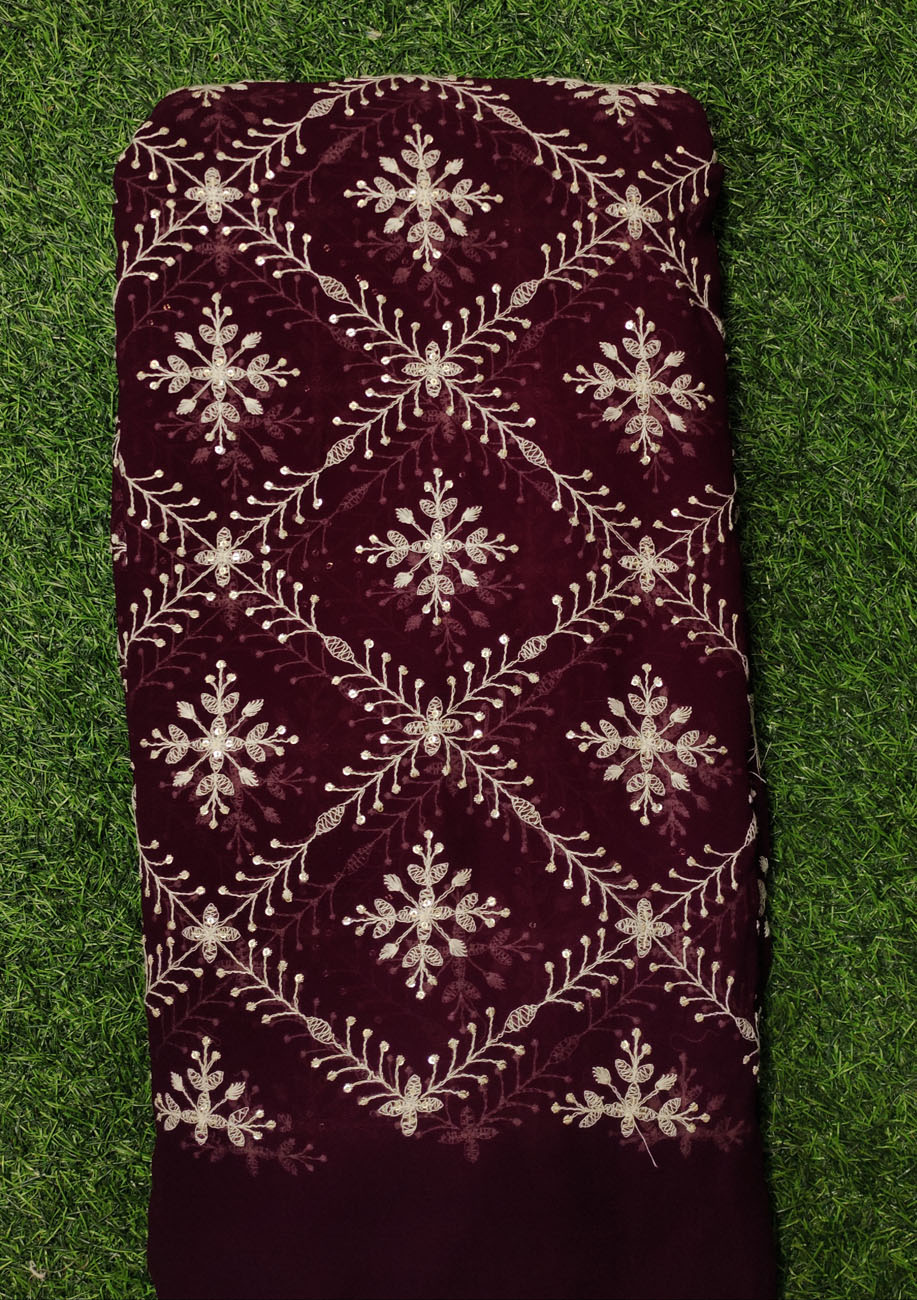 Burgundy Georgette Fabric With Decent Semi Geo Work