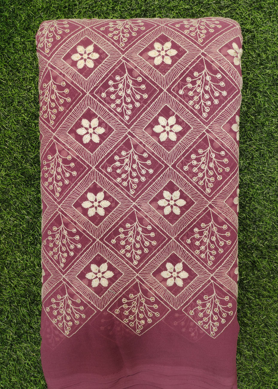 Marvelous Maroon Georgette Fabric With Semi Geo Work