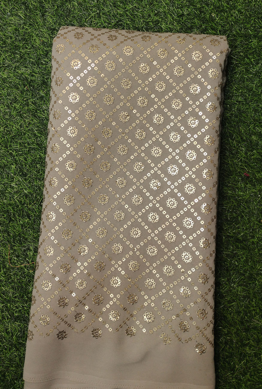 Trendy Taupe Color Georgette Fabric With Semi Geo Work