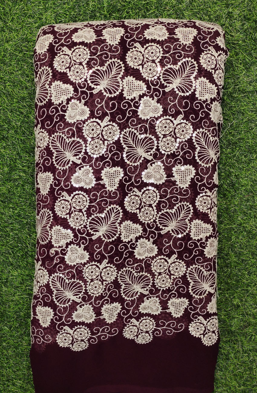 Magnetic Magenta Georgette Fabric With Decent Semi Geo Work