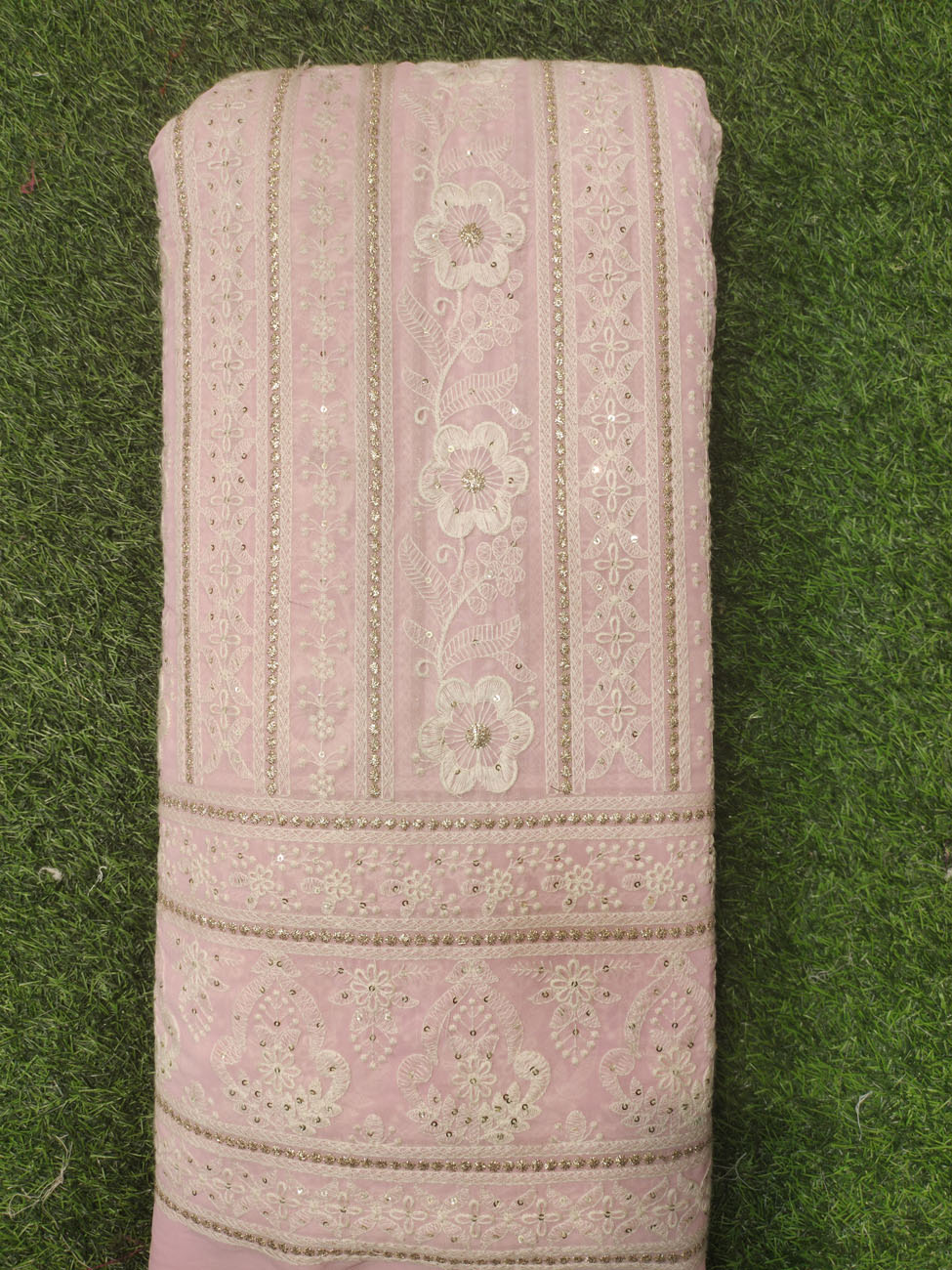 Blush Pink Lakhnavi Fabric With Fox Panel Lakhnavi Work