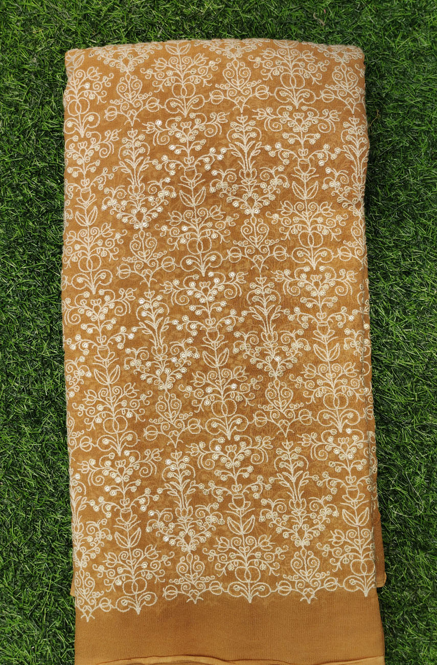 Tumeric Yellow Lakhnavi Fabric With Geo Color Lakhnavi Work