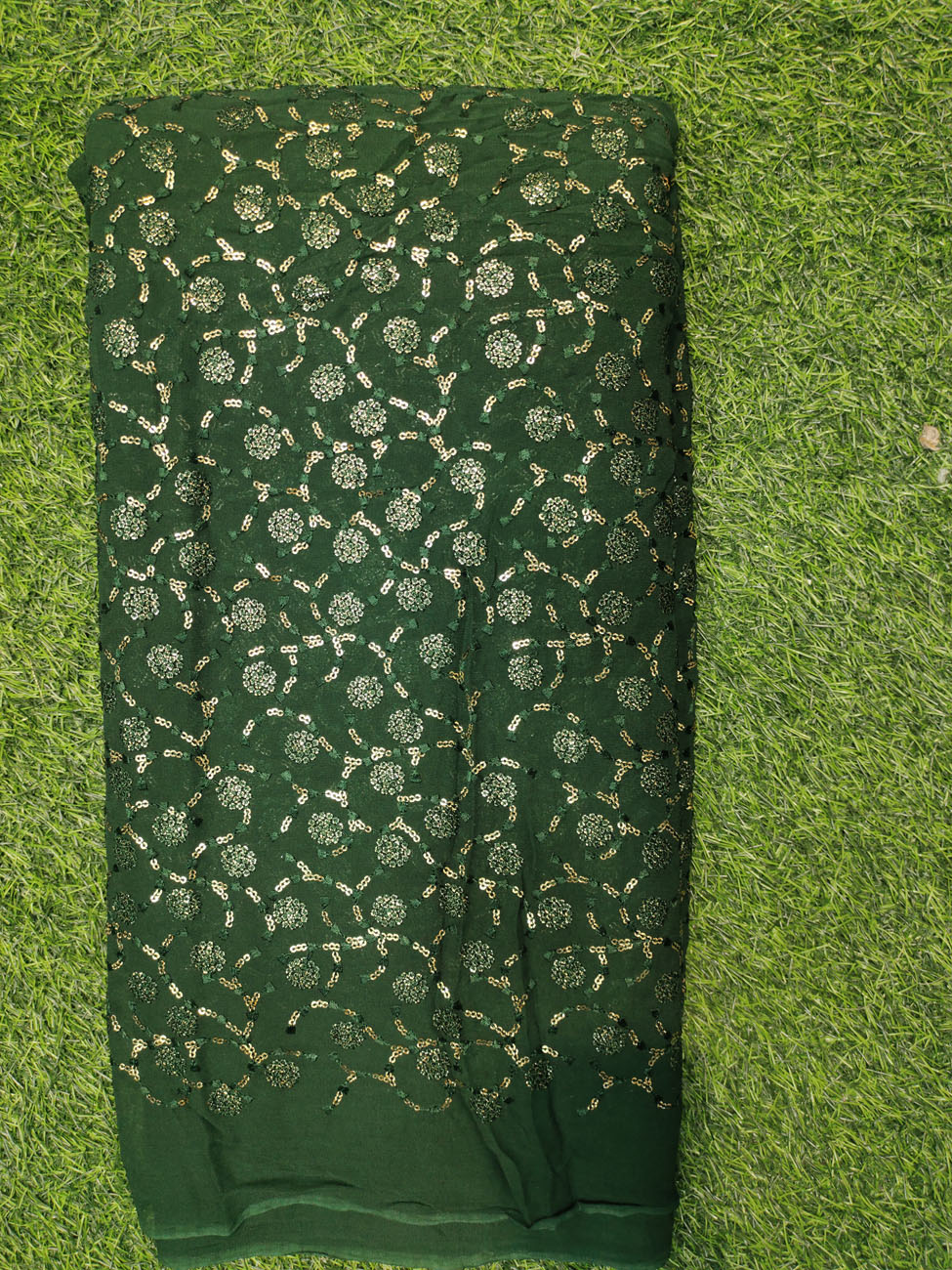 Dark Green Lakhnavi Fabric With Geo Color Lakhnavi Work