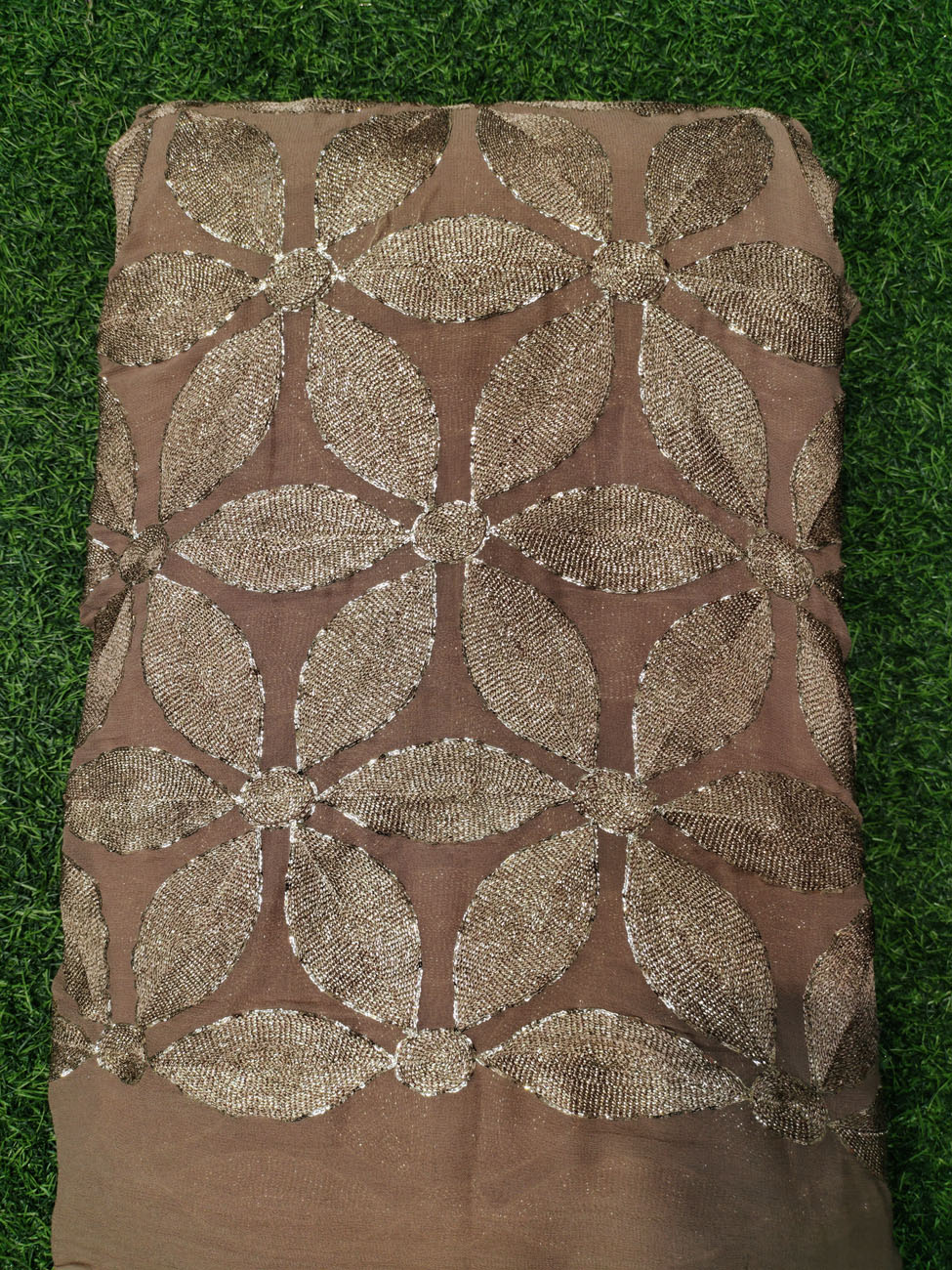 Brown Lakhnavi Fabric With Geo Color Lakhnavi Work