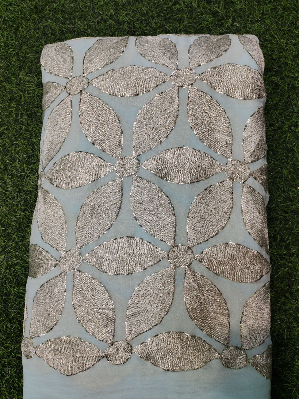 Slate Grey Lakhnavi Fabric With Geo Color Lakhnavi Work