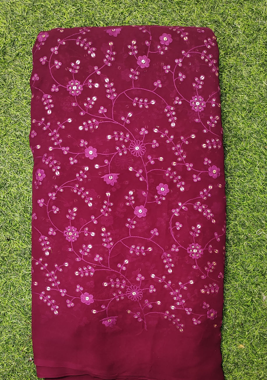 Maroon Lakhnavi Fabric With Geo Color Lakhnavi Work