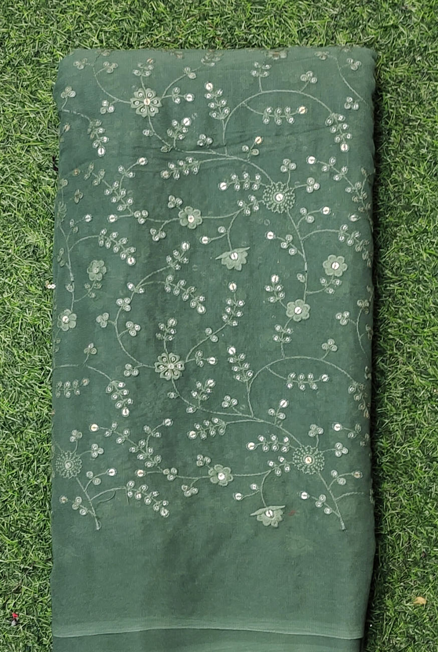 Sage Green Lakhnavi Fabric With Geo Color Lakhnavi Work