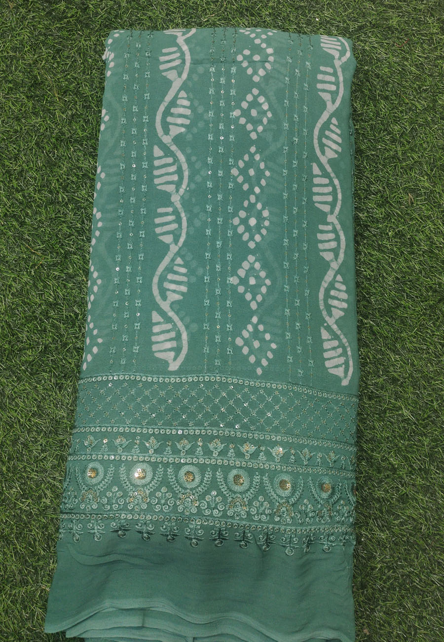 Teal Green Lakhnavi Fabric With Geo Lakhnavi With Batik Work