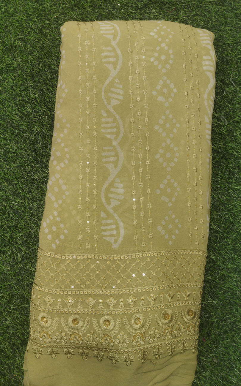 Olive Green Lakhnavi With Geo Lakhnavi Batik Work