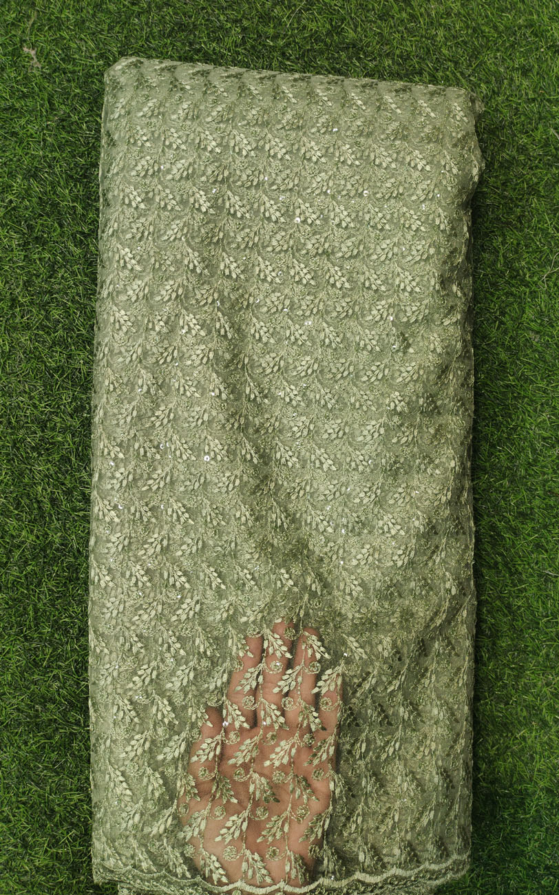 Dark Green Net Fabric With Net Wok