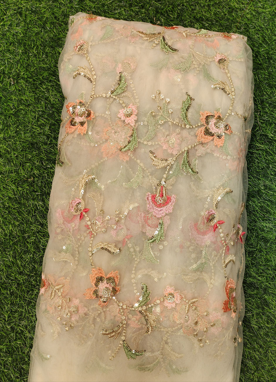 Light Pink Net Fabric With Net Multi Work