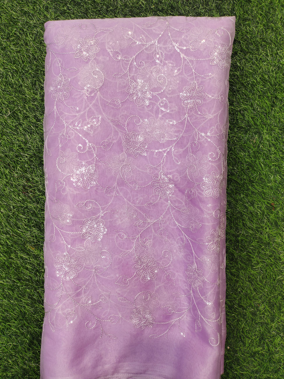 Purple Organza Fabric With Organza Work