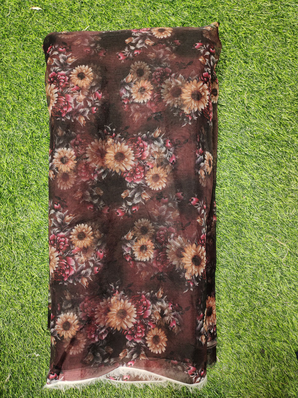 Decent Brown Organza Fabric With Organza Print