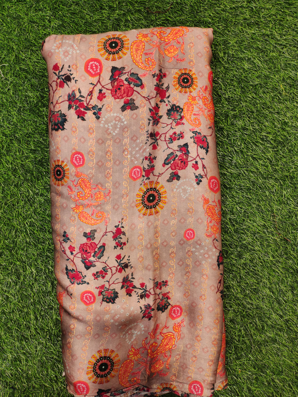 Astonishing Apricot Satin Fabric With Modal Print