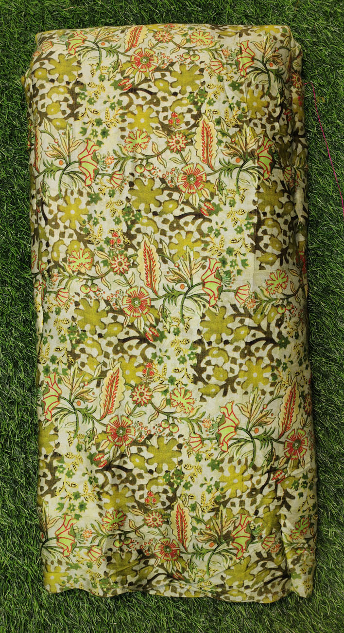 Modal Print Olive Green Satin Fabric