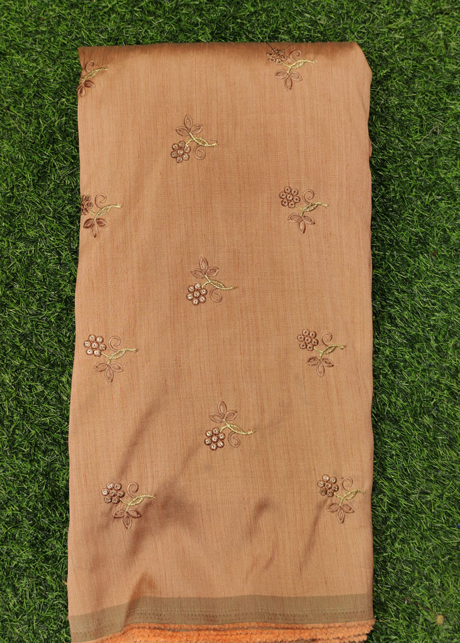 Reddish Brown Silk Fabric With Silk Work