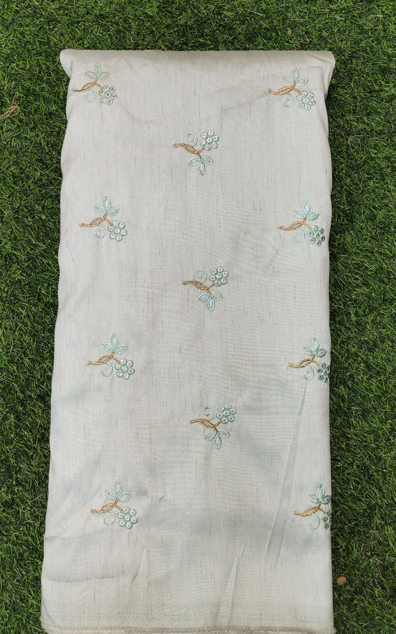 Grayish Green Silk Fabric With Astonishing Silk Work