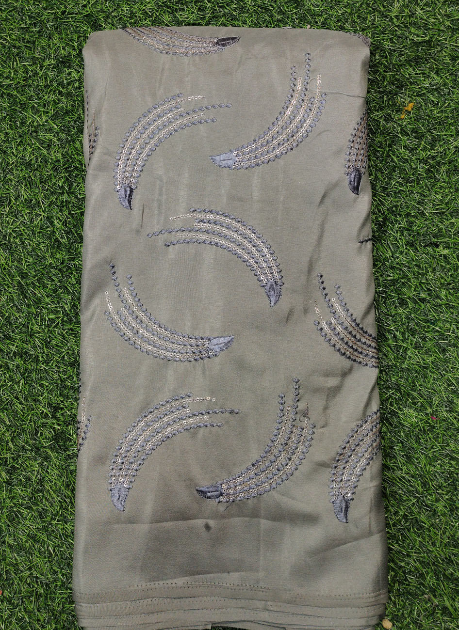 Dark grey Silk Fabric With Silk Work