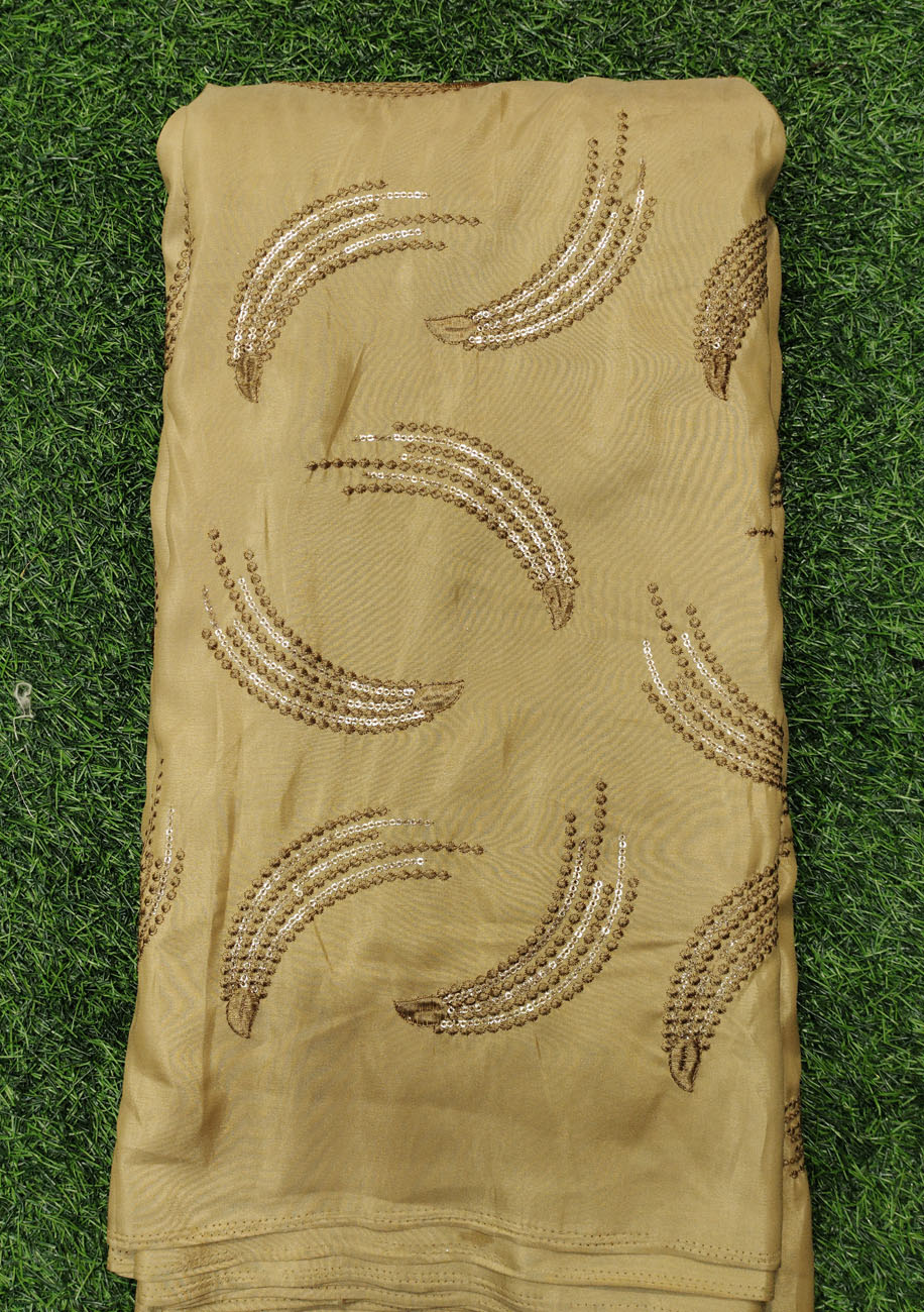 Camel Brown Color Silk Fabric With Silk Work