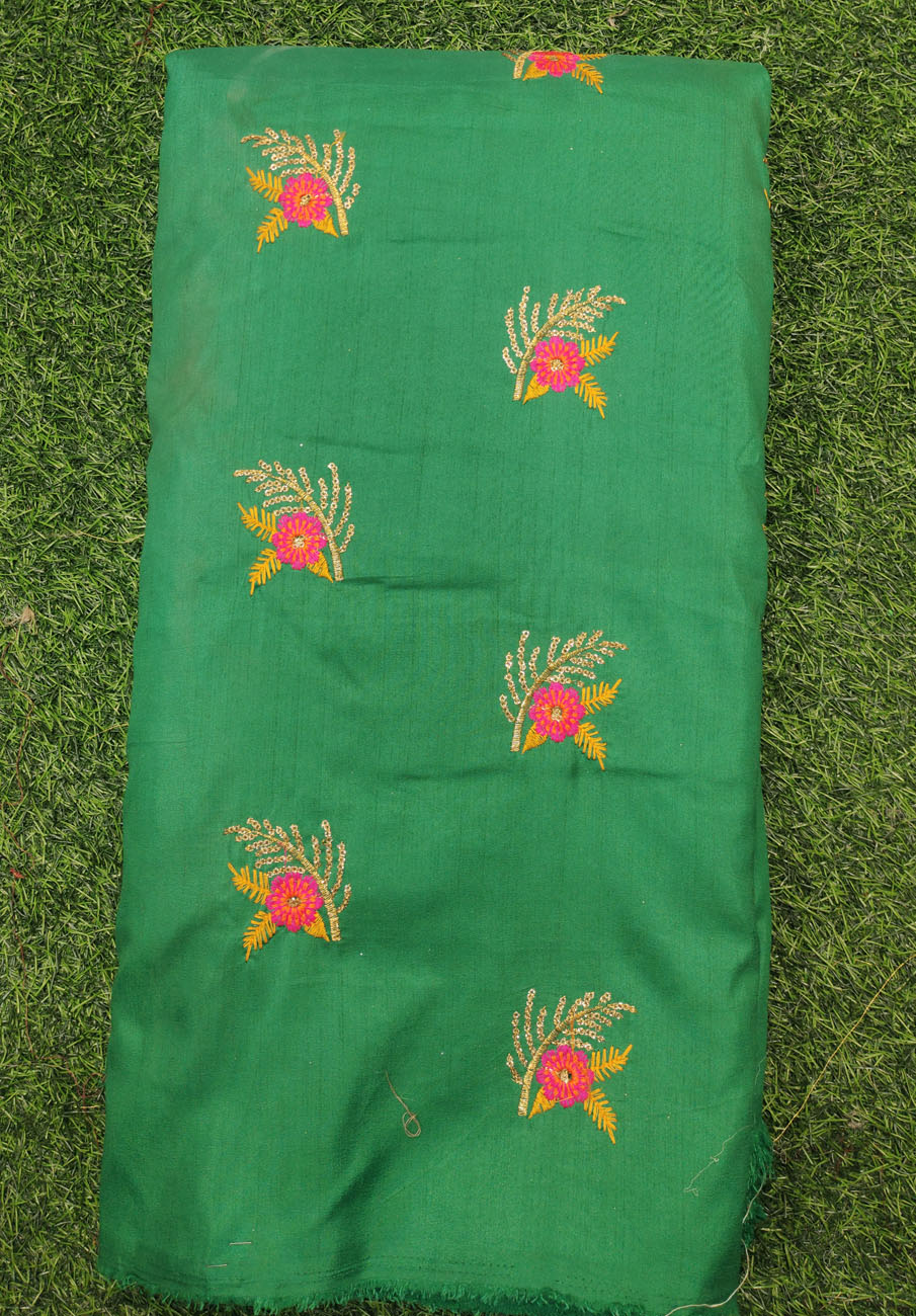 Dazzling Green Silk Fabric With Silk Work