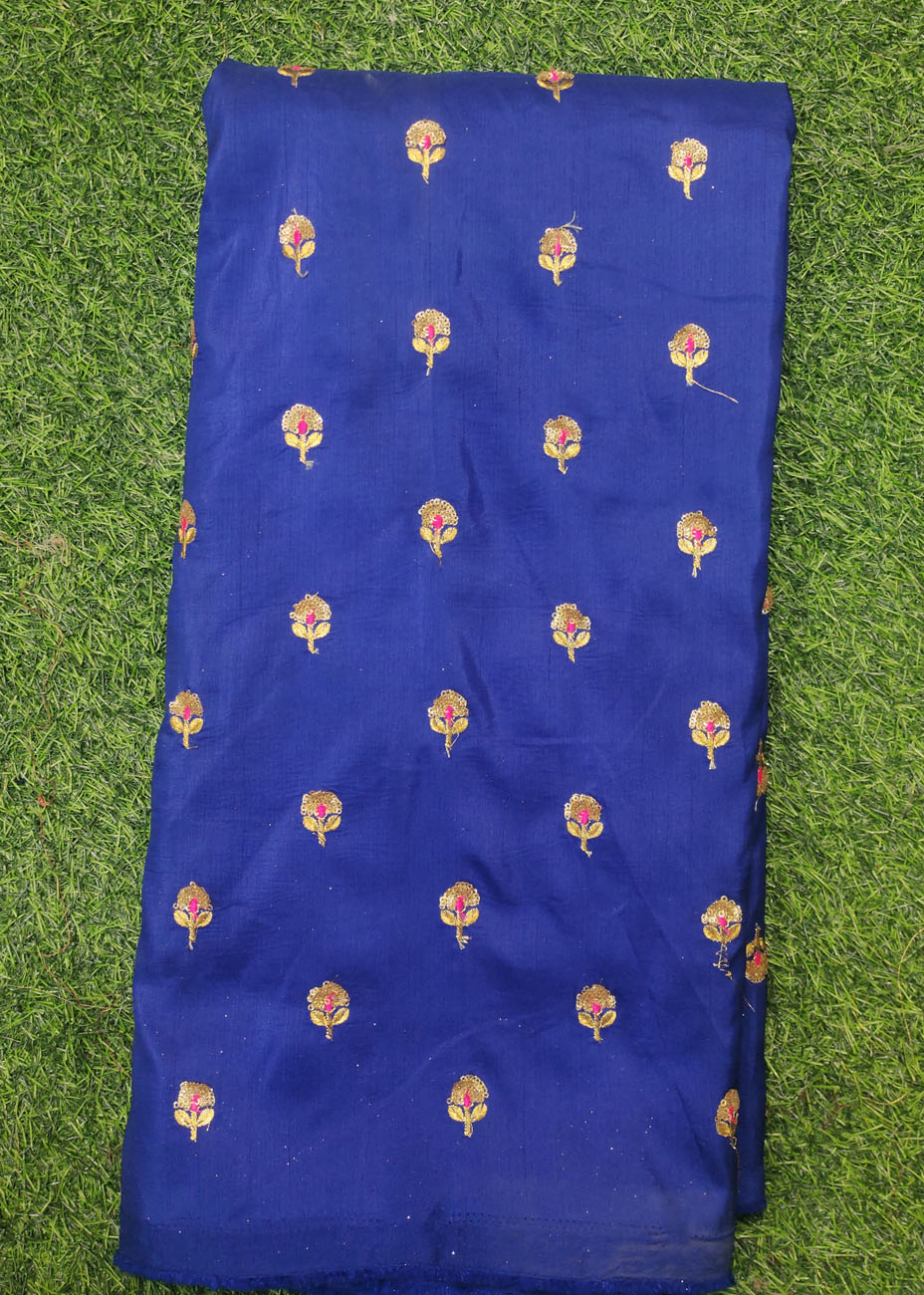 Eyecatching Blue Silk Fabric With Silk Work