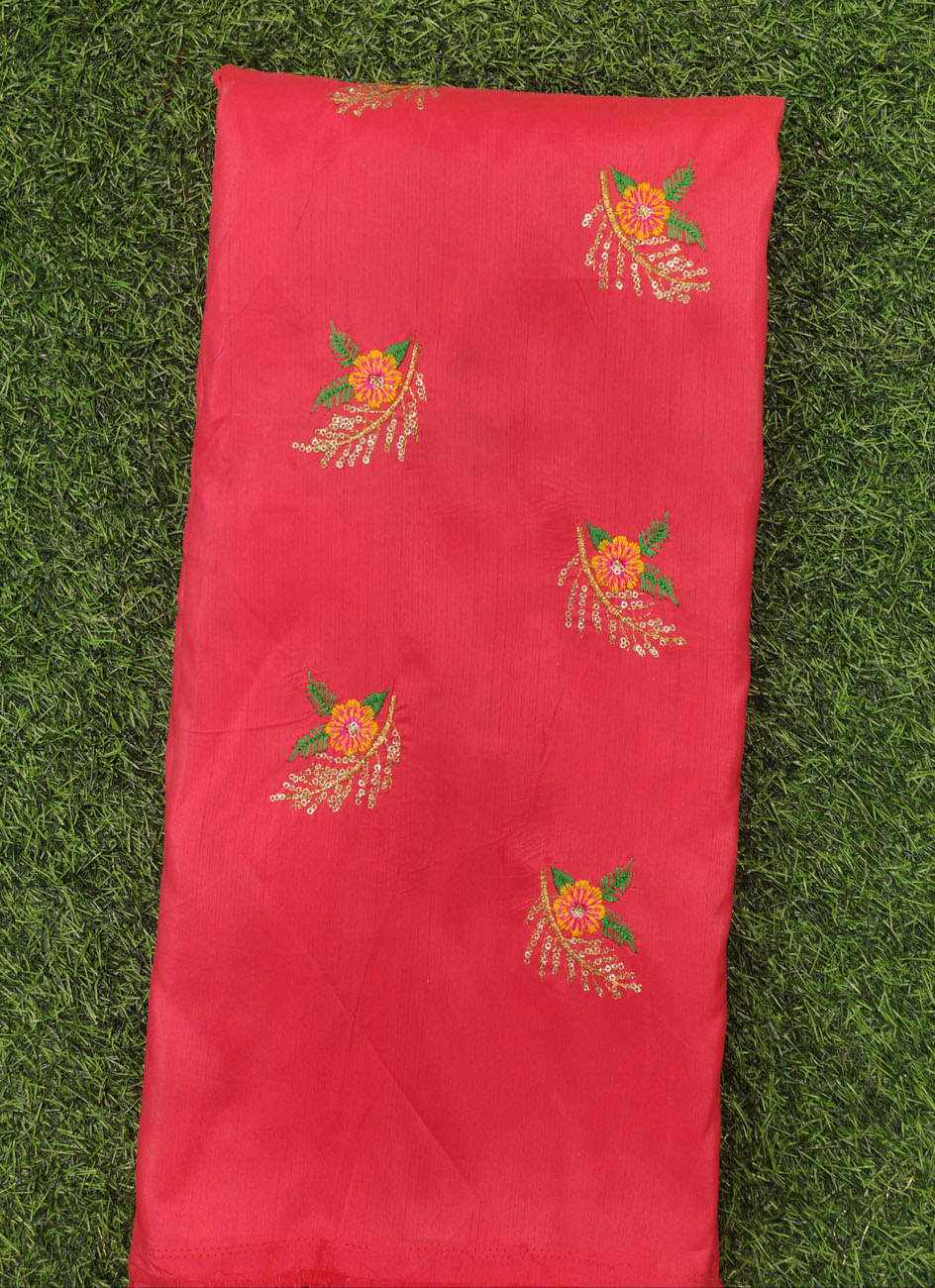 Wonderful Red Silk Fabric With Silk Work