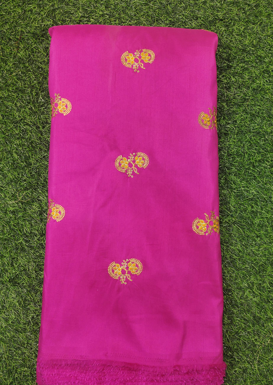 Graftyfying Dark Pink Silk Fabric With Silk Work