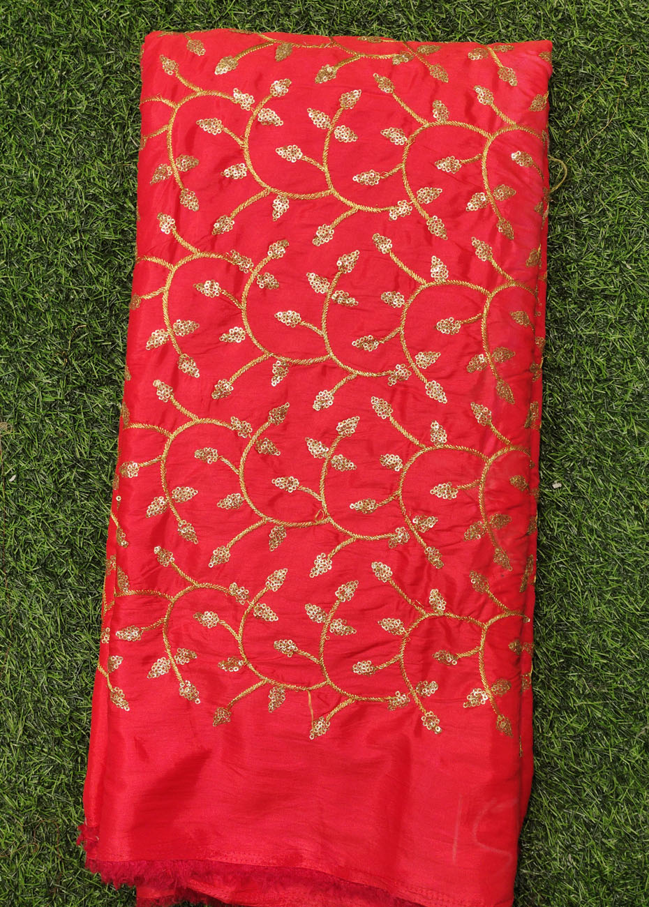 Astonishing Red Silk Fabric With Silk Work